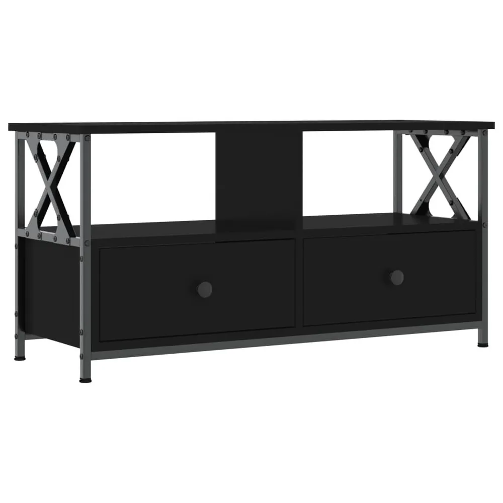 Móvel de TV 90x33x45 cm derivados de madeira e ferro preto com USB Integrado