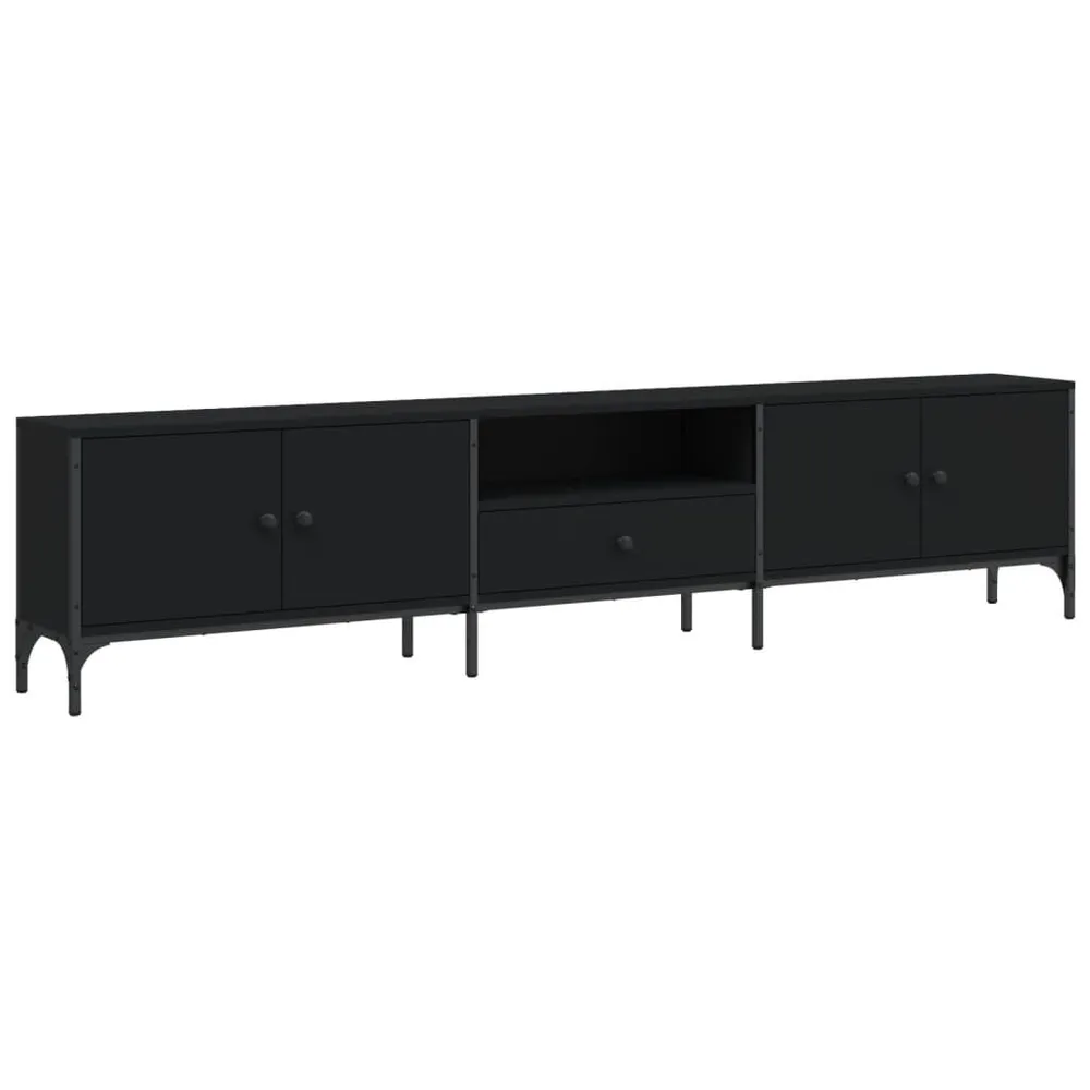 Móvel de TV com gaveta 200x25x44 cm derivados de madeira preto Couro Ecológico