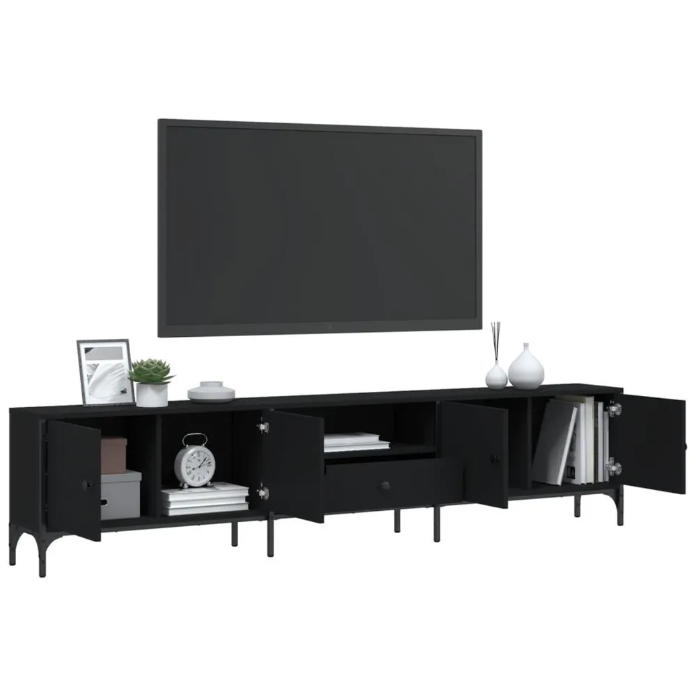Móvel de TV com gaveta 200x25x44 cm derivados de madeira preto Couro Ecológico