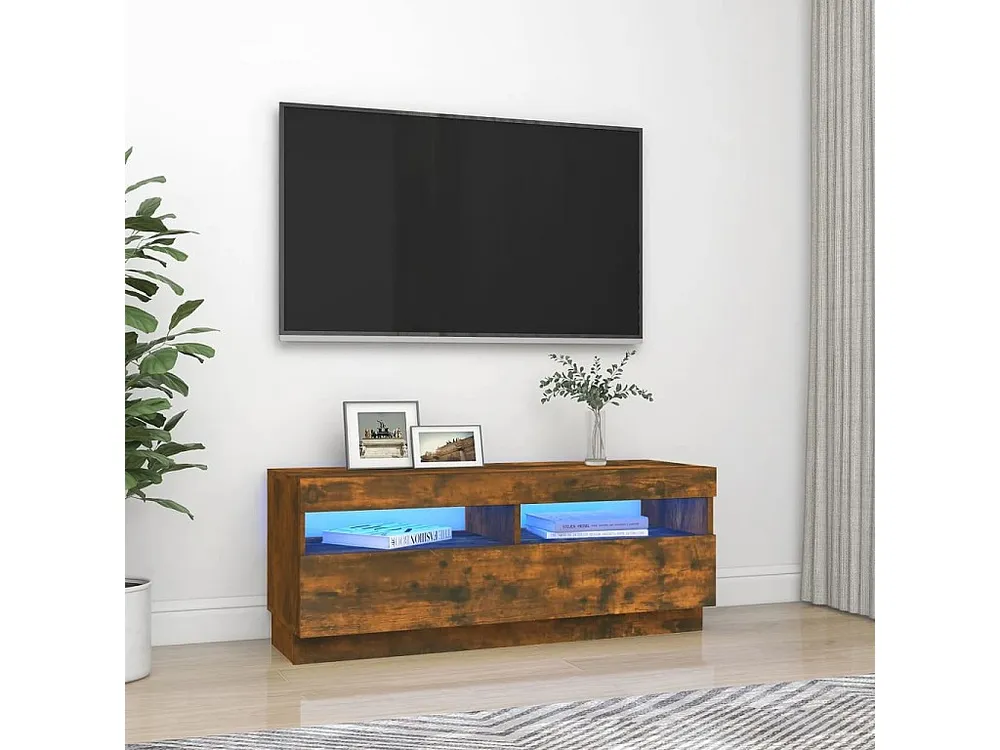 Móvel de TV com luzes LED 100x35x40 cm carvalho fumado