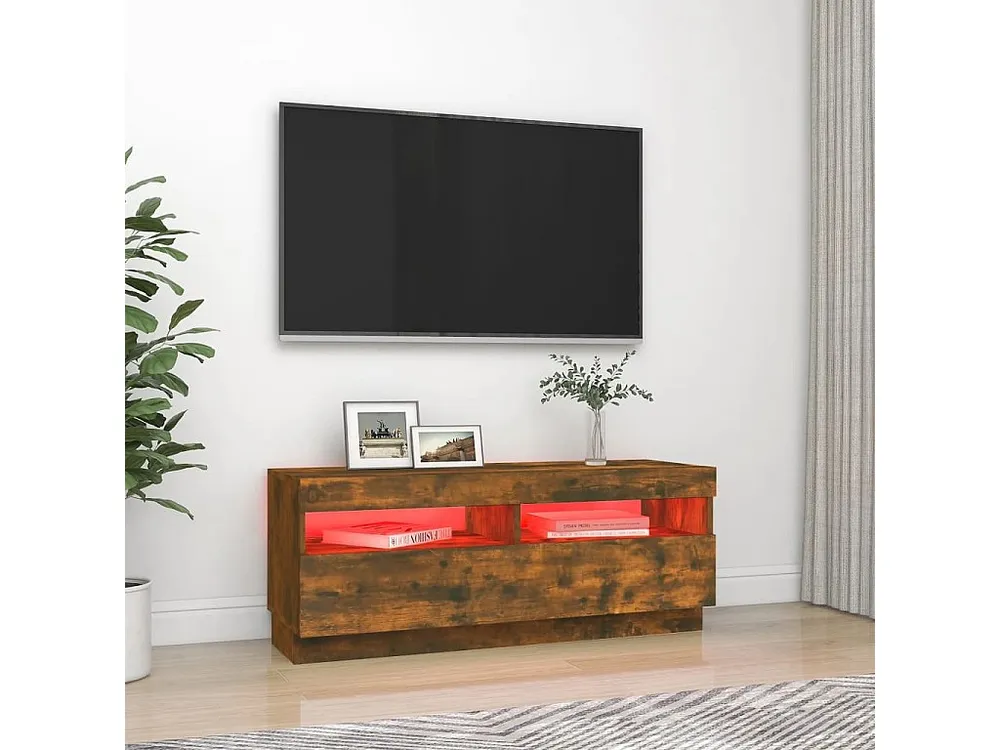 Móvel de TV com luzes LED 100x35x40 cm carvalho fumado