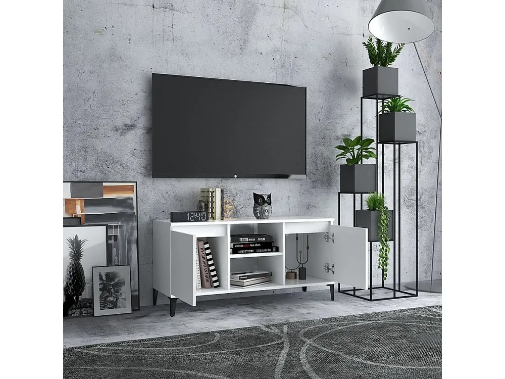 Móvel de TV com pernas em metálico 103,5x35x50 cm branco