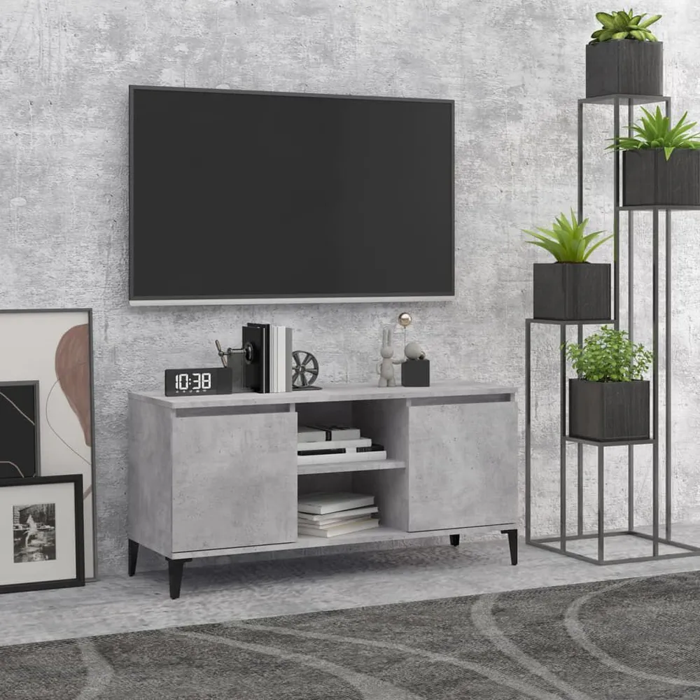 Móvel de TV com pernas em metálico 103,5x35x50 cm cinzento cimento