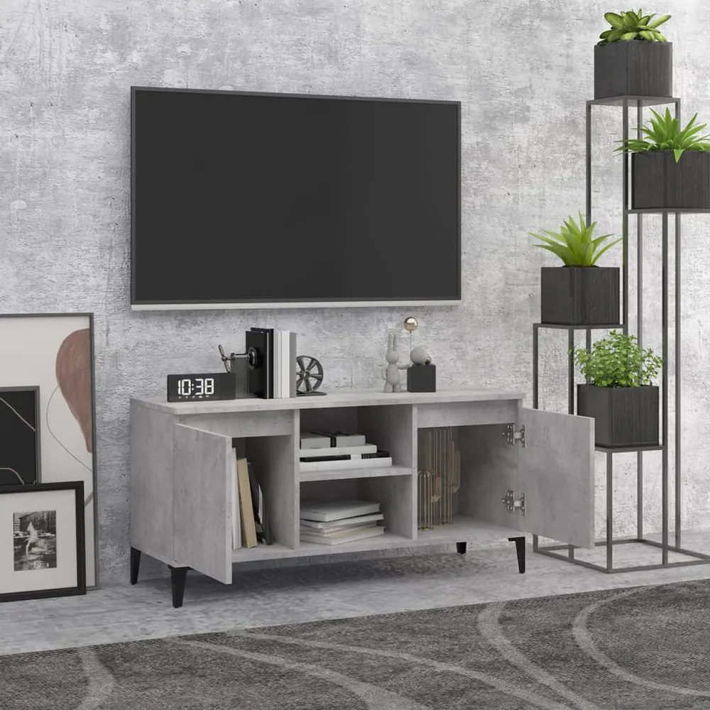 Móvel de TV com pernas em metálico 103,5x35x50 cm cinzento cimento