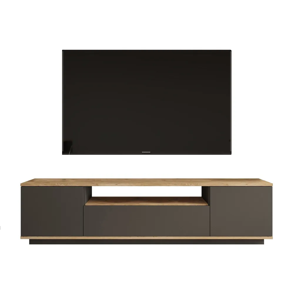 Móvel de TV com 3 portas basculantes L180cm Dani Madeira Genuíno e Antracite