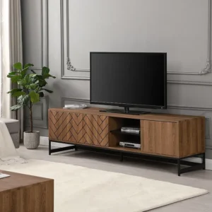 Móvel de TV com 3 portas e 2 nichos em MDF - Integral e preto - CARATANA