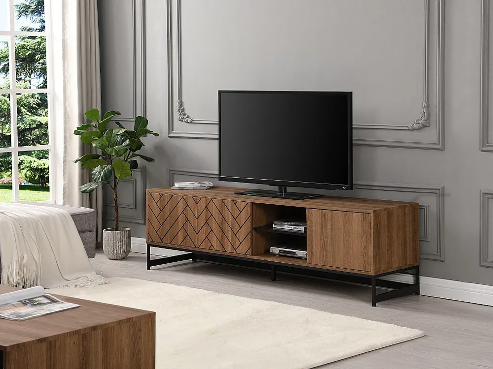 Móvel de TV com 3 portas e 2 nichos em MDF - Integral e preto - CARATANA