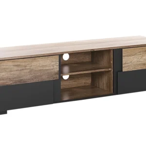 Móvel de TV com 2 portas e 2 prateleiras em madeira clara e preto STERLING