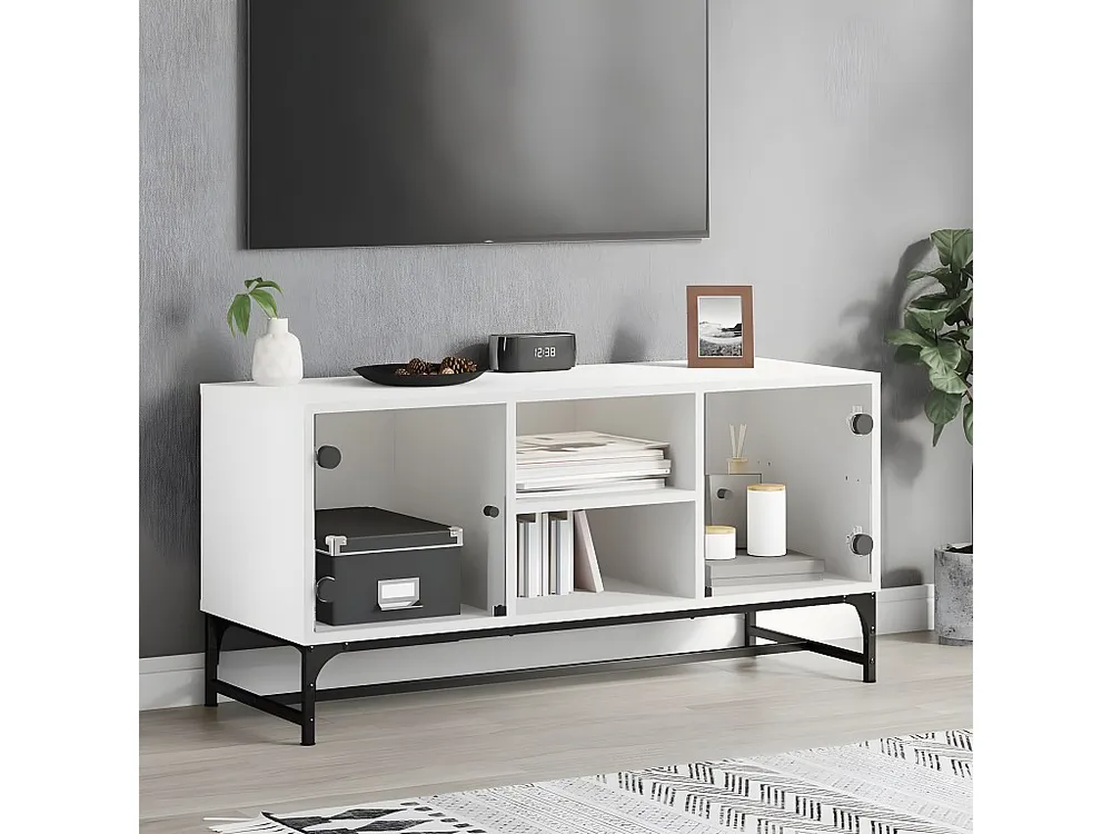 Móvel de TV com portas de vidro 102x37x50 cm branco