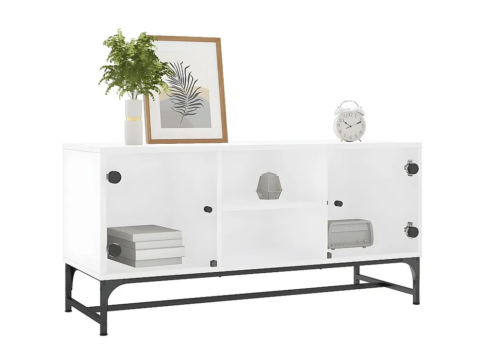 Móvel de TV com portas de vidro 102x37x50 cm branco