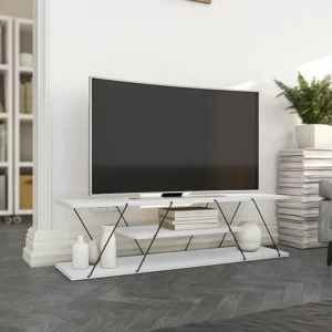 Móvel de TV com 2 prateleiras - Branco e preto - DELORY