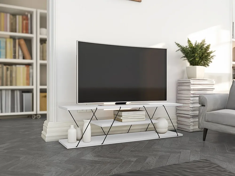 Móvel de TV com 2 prateleiras - Branco e preto - DELORY