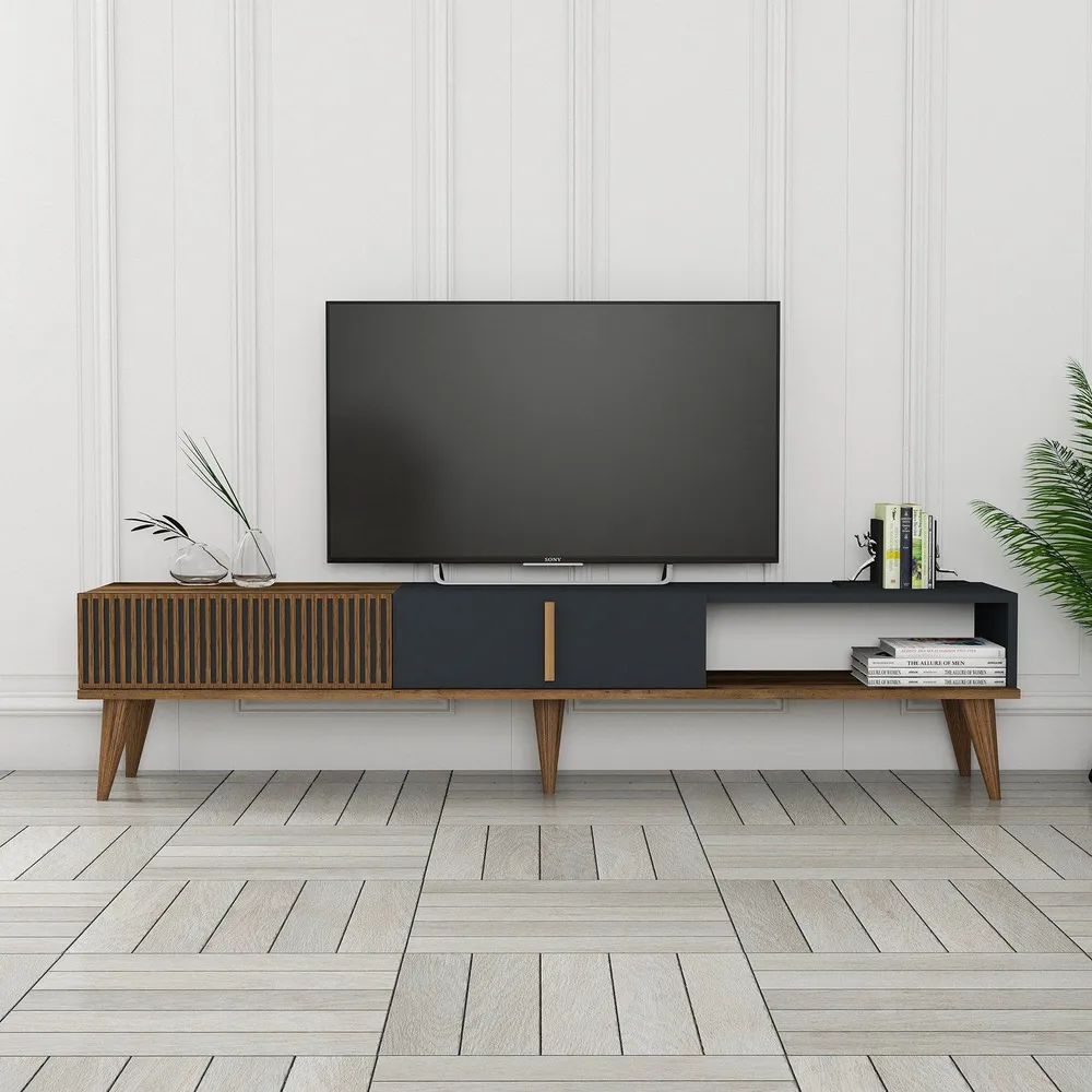 Móvel de TV design Arilis L180cm Madeira escura e Antracite