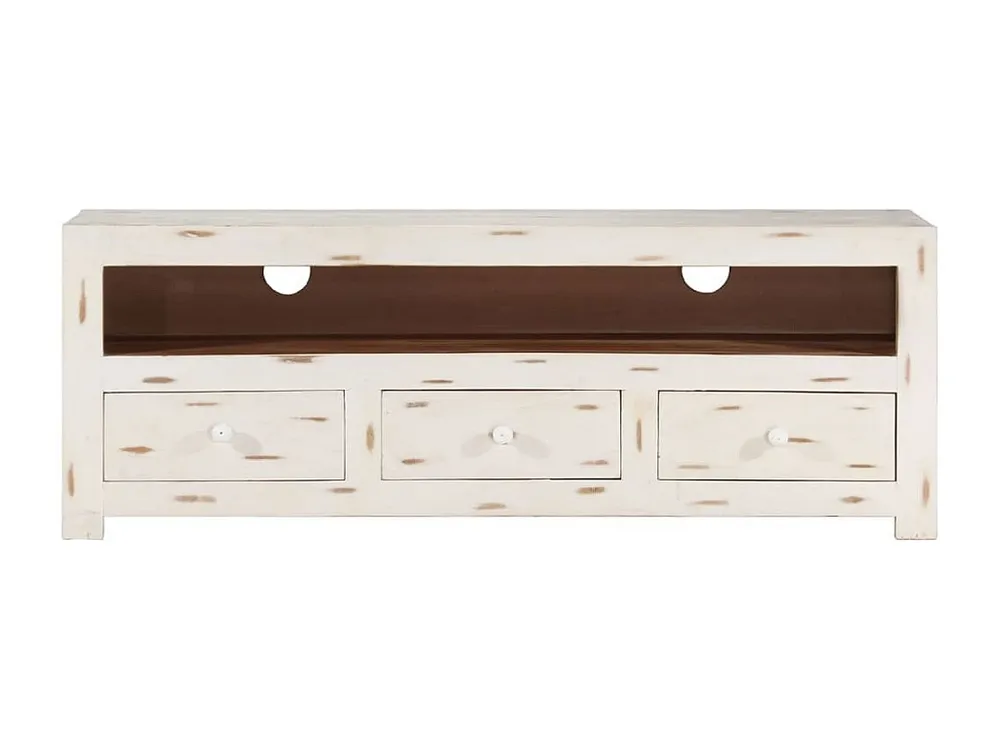 Móvel de TV madeira de acácia maciç 110x30x40 cm branco