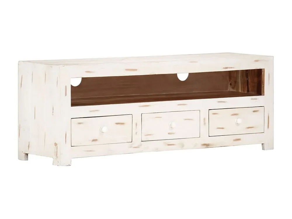 Móvel de TV madeira de acácia maciç 110x30x40 cm branco