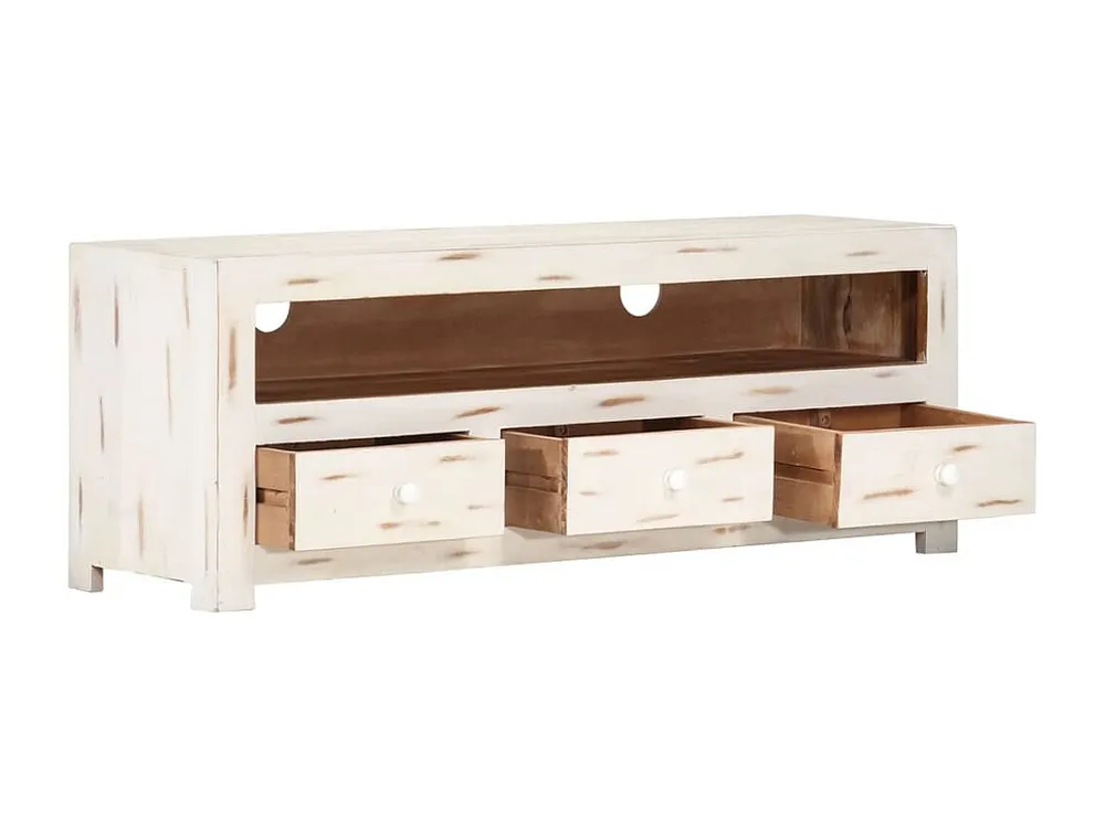 Móvel de TV madeira de acácia maciç 110x30x40 cm branco
