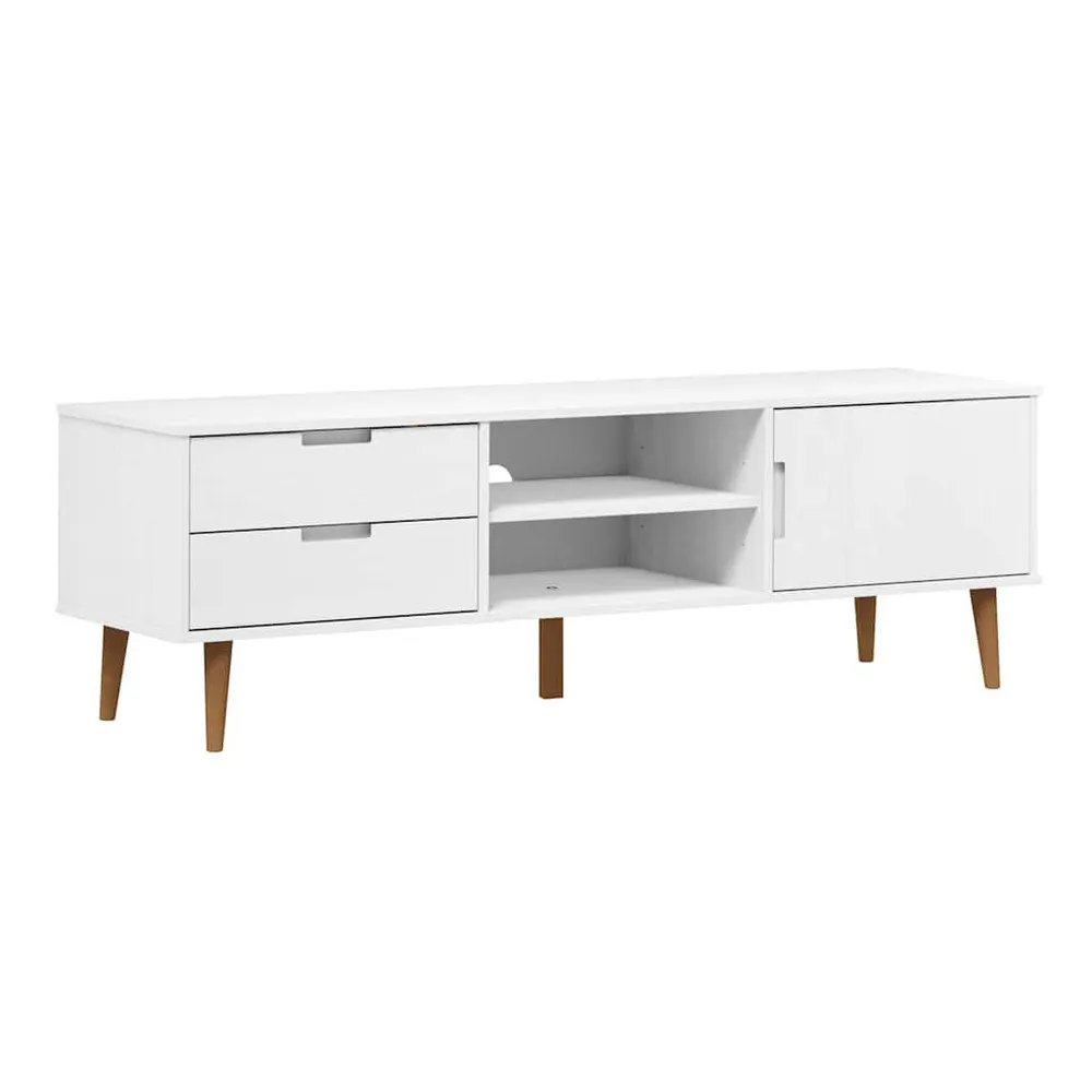 Móvel de TV MOLDE 158x40x49 cm pinho maciço branco