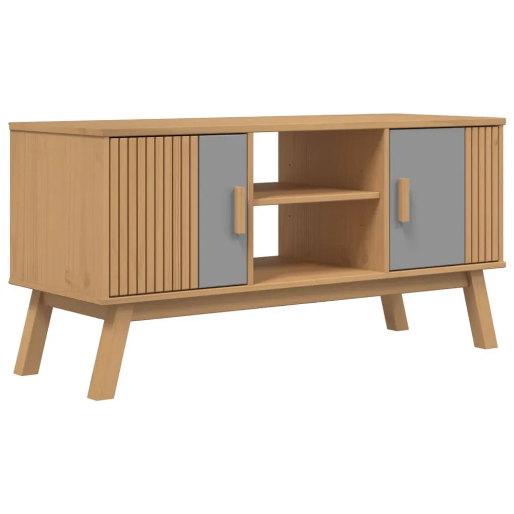 Móvel de TV OLDEN 114x43x57cm pinho maciço cinzento e castanho