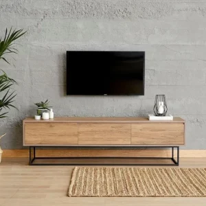 Móvel para TV com 3 gavetas Buxida 180cm Madeira Puro e Metal Preto