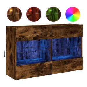Móvel parede para TV com luzes LED 98,5x30x60,5 cm carvalho fumado