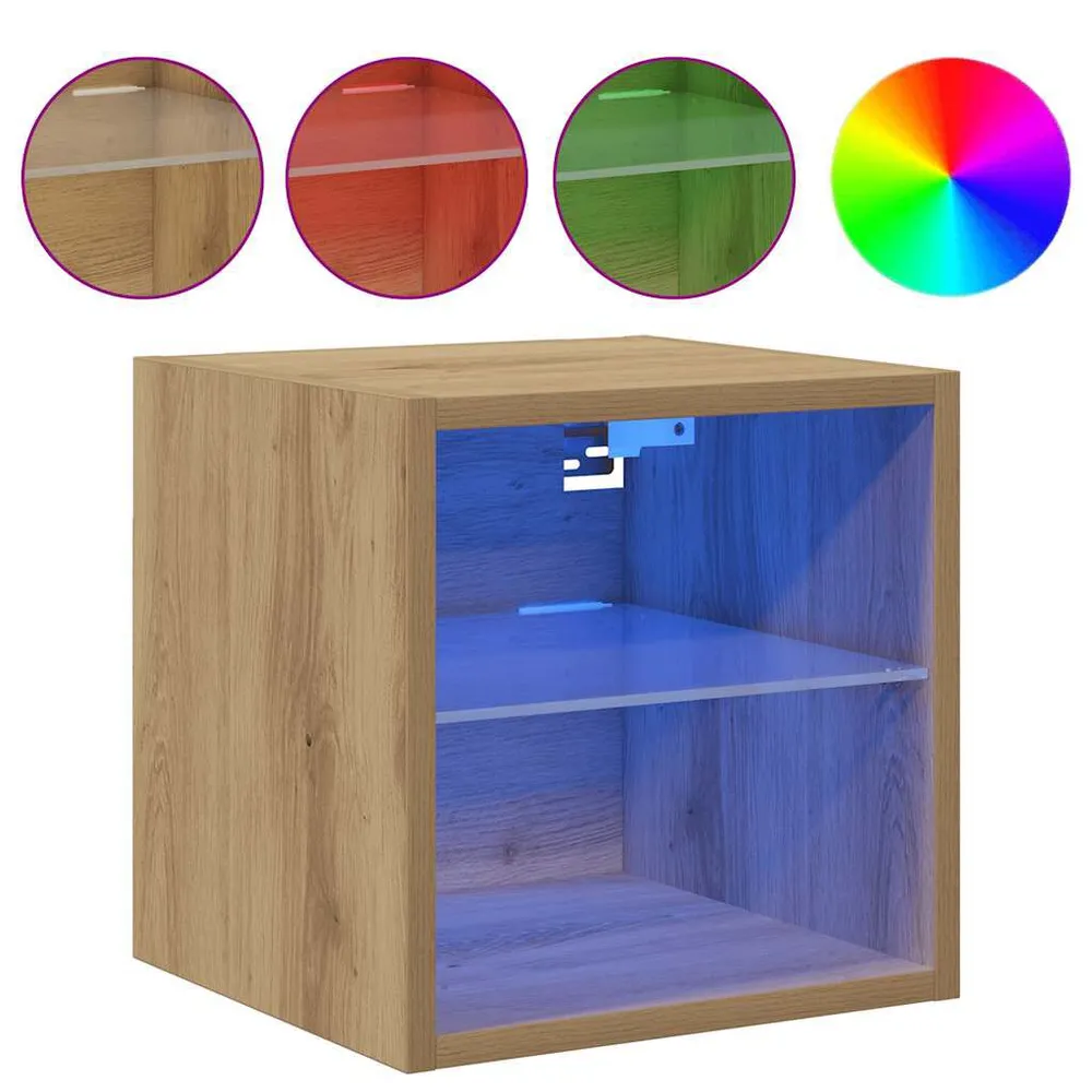 Móvel parede para TV com luzes LED 30x28,5x30cm carvalho artesanal
