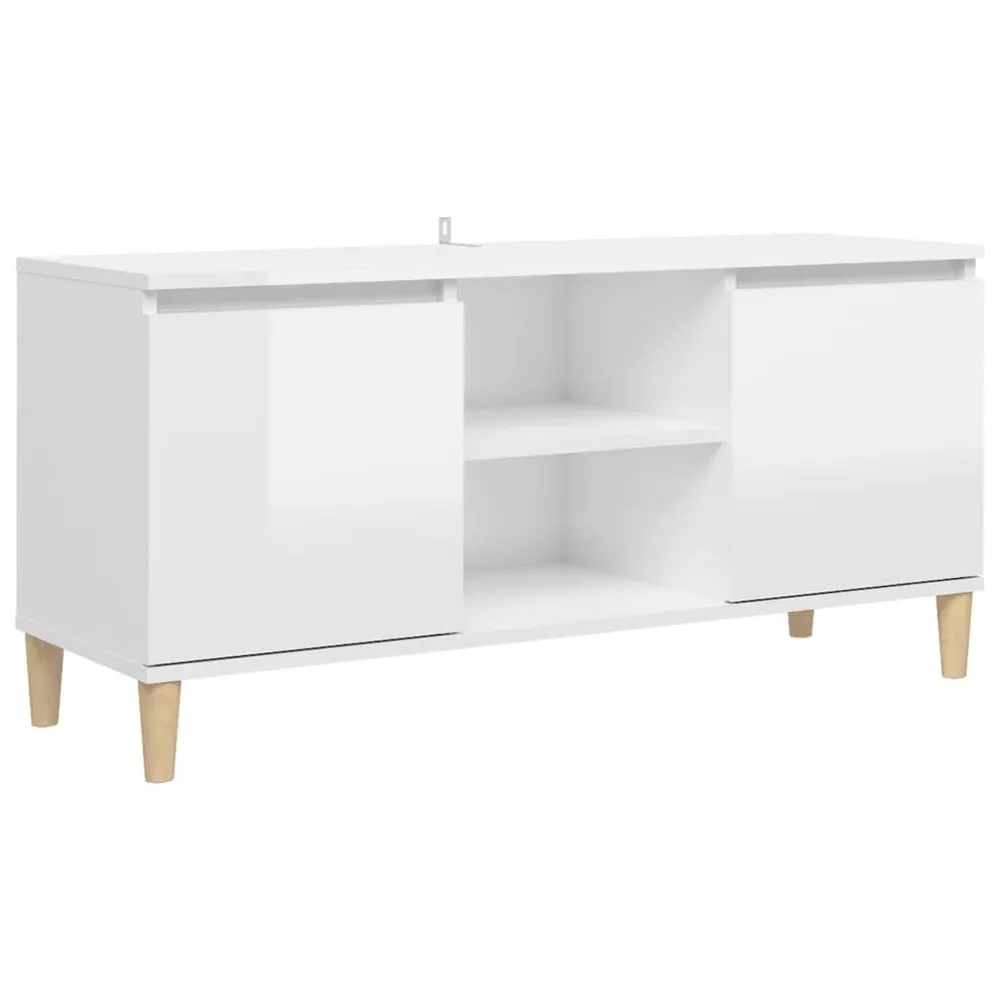 Móvel de TV pernas de madeira 103,5x35x50 cm branco resplandecente