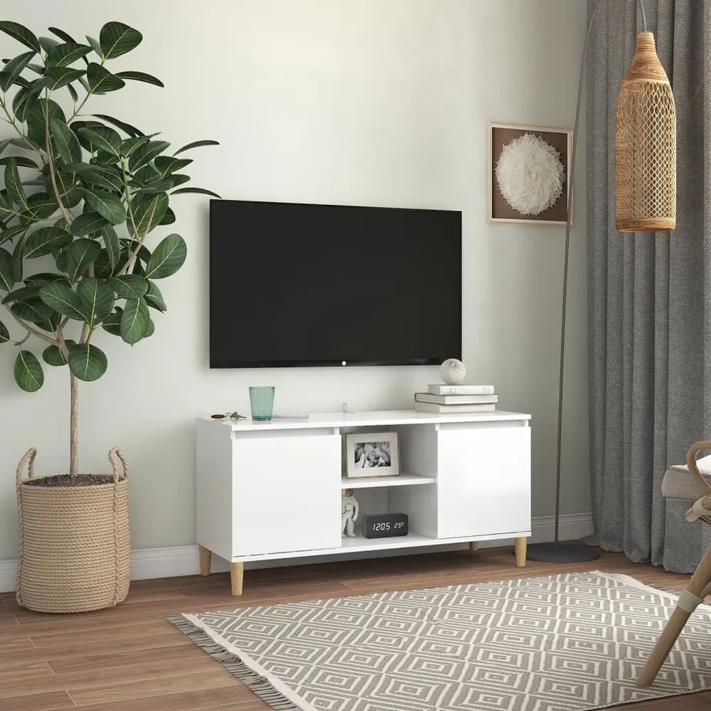 Móvel de TV pernas de madeira 103,5x35x50 cm branco resplandecente
