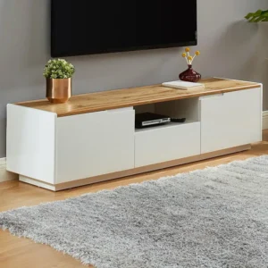 Móvel de TV 2 portas 1 gaveta MDF lacado branco e genuíno AMANI
