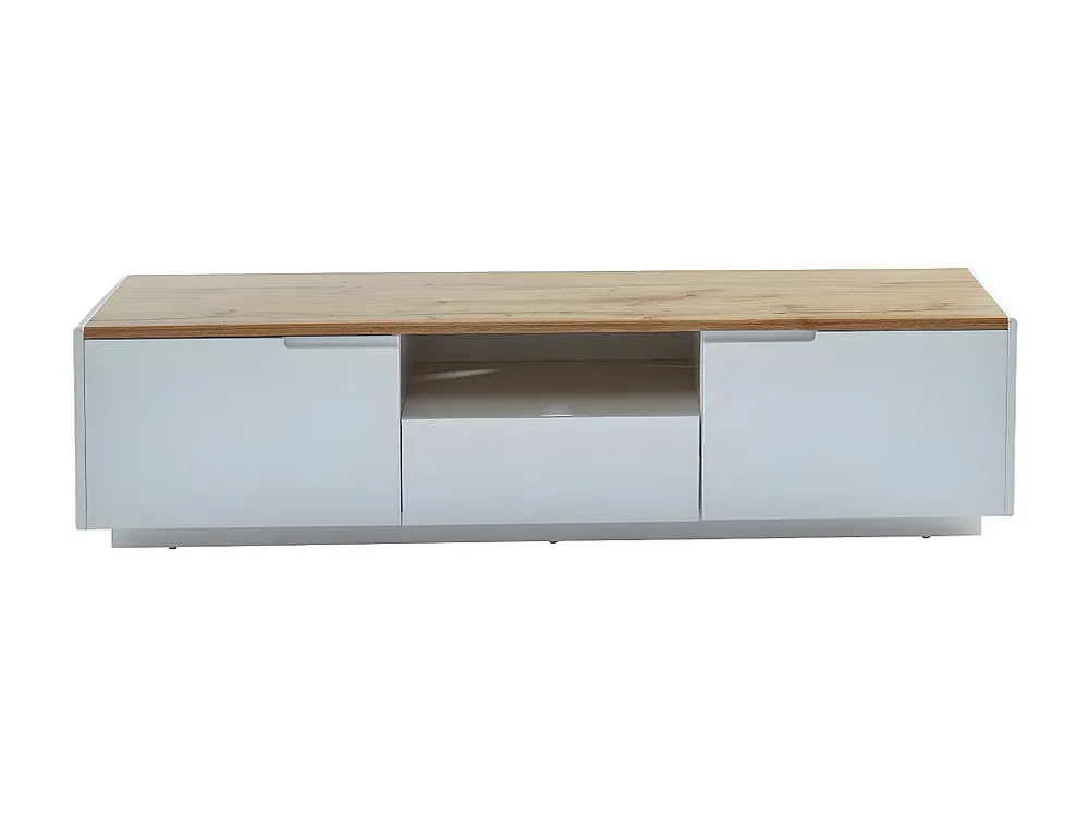 Móvel de TV 2 portas 1 gaveta MDF lacado branco e genuíno AMANI