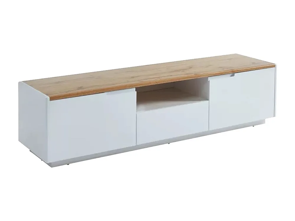 Móvel de TV 2 portas 1 gaveta MDF lacado branco e genuíno AMANI