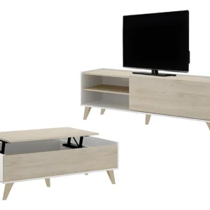 Pack "sala de estar escandinava": mesa de centro + móvel de TV - Branco / carvalho - KOLYMA