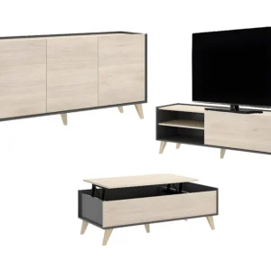 Pack "sala de estar escandinava": mesa de centro + móvel de TV + aparador baixo - Antracite / carvalho - KOLYMA