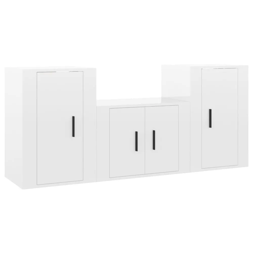 3 pcs conjunto móveis de TV madeira processada branco resplandecente