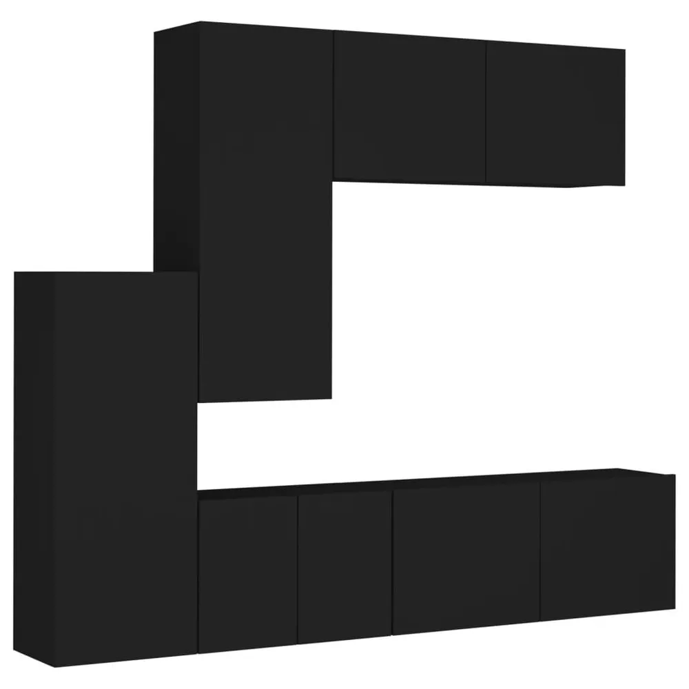 5 pcs móveis de parede para TV derivados de madeira preto