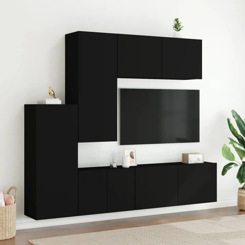 5 pcs móveis de parede para TV derivados de madeira preto