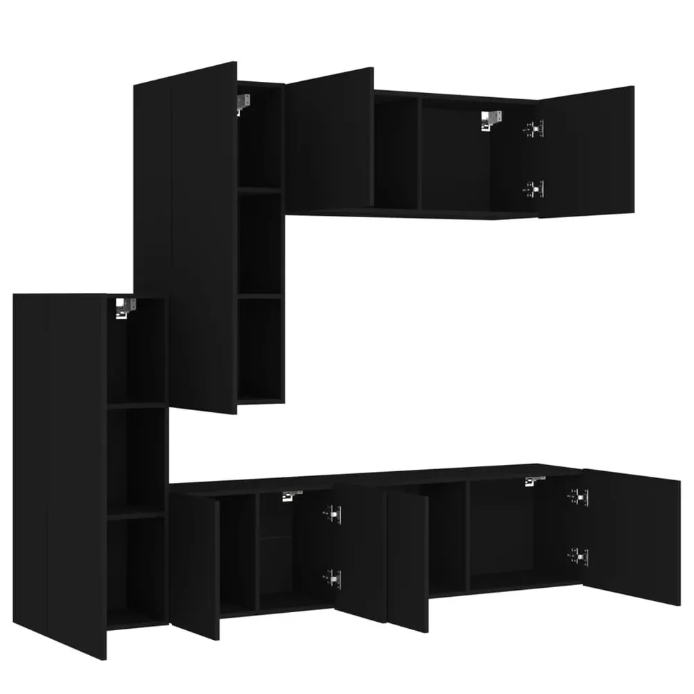 5 pcs móveis de parede para TV derivados de madeira preto