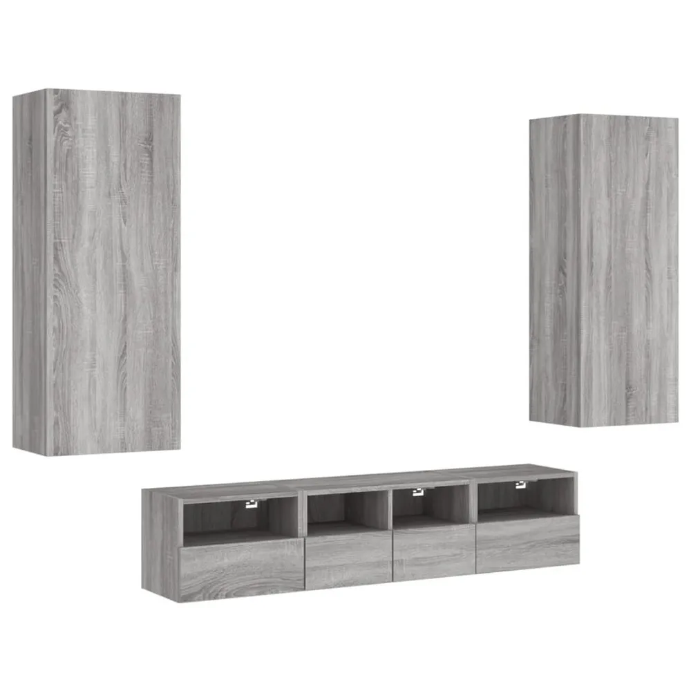 5 pcs móveis de parede para TV derivados de madeira cinza sonoma