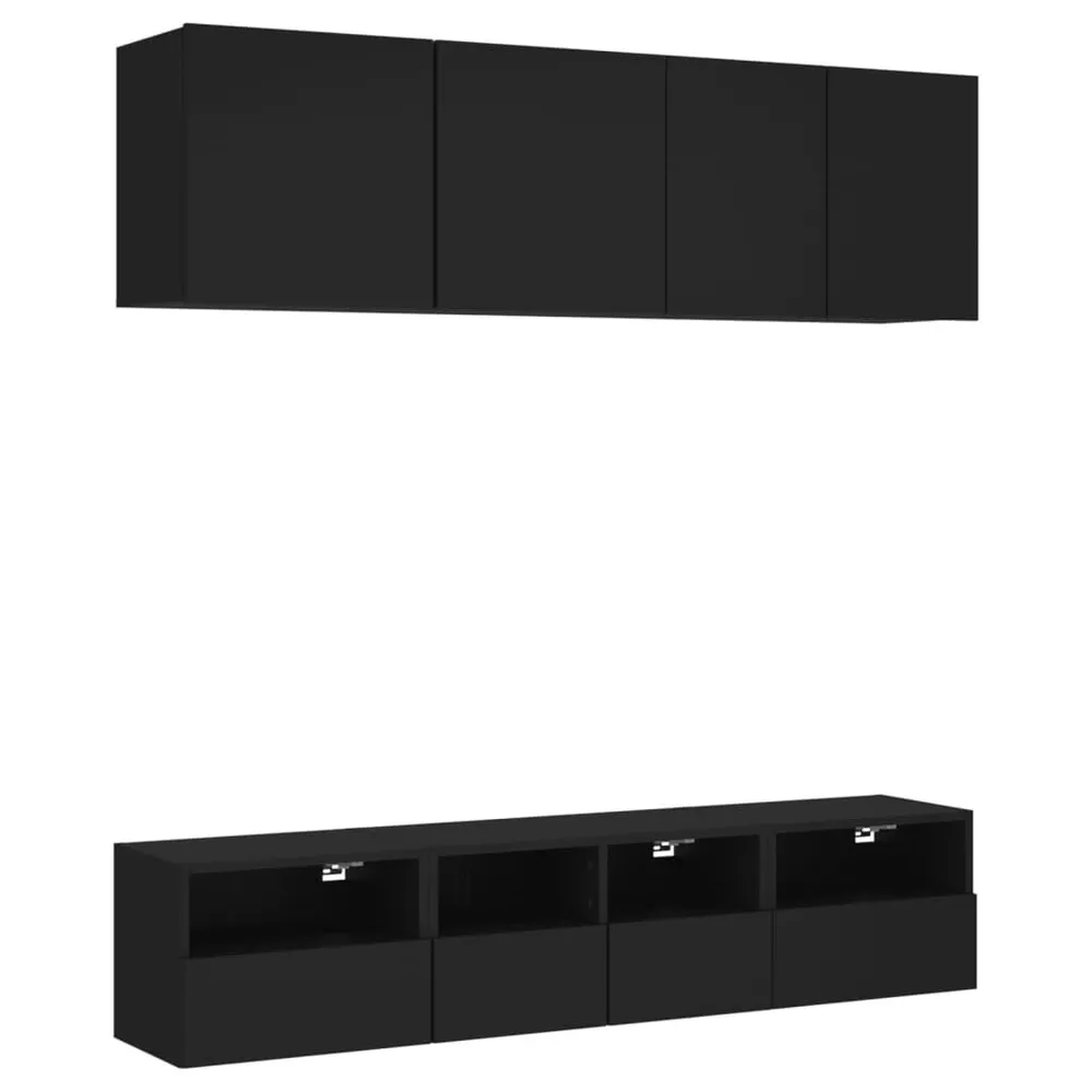 5 pcs móveis de parede para TV derivados de madeira preto