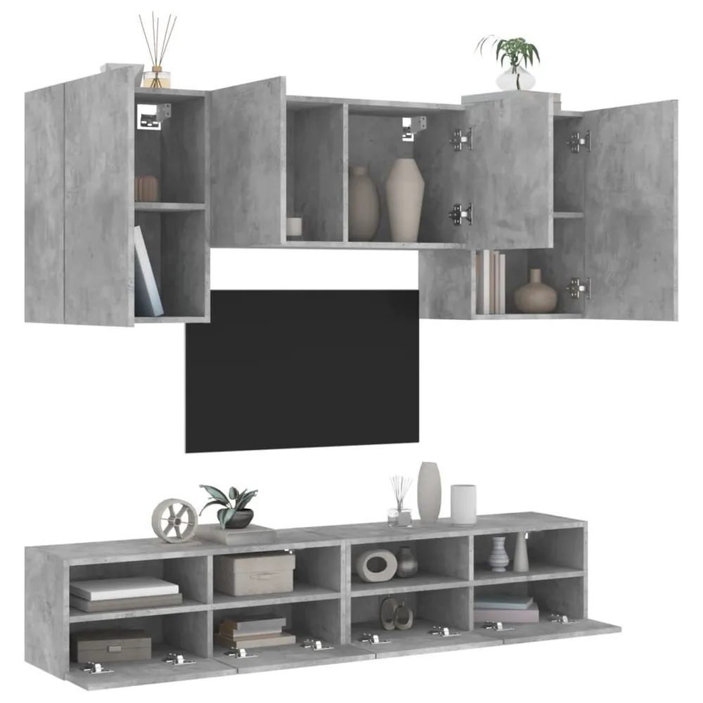 5 pcs móveis de parede para TV derivados de madeira cinza cimento