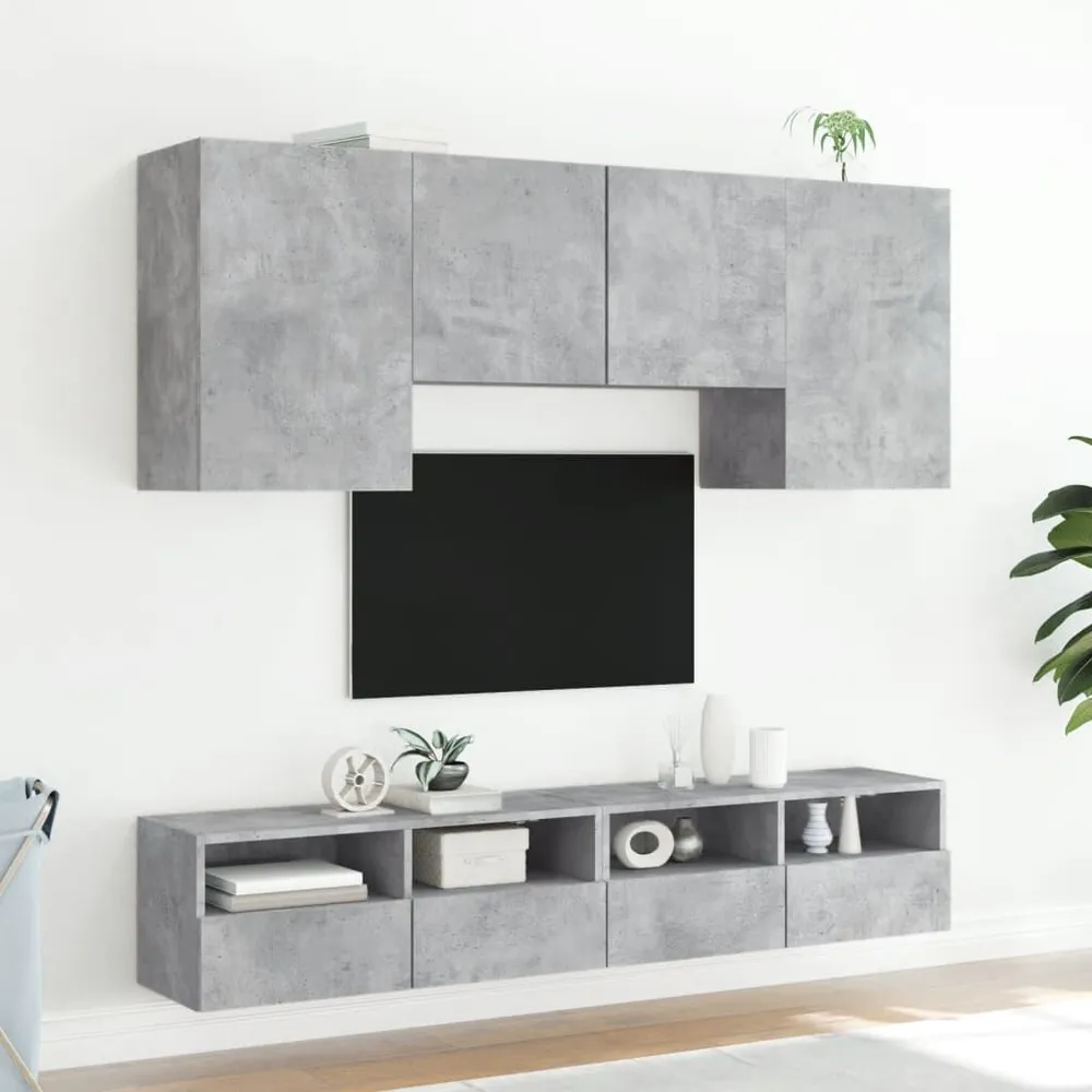 5 pcs móveis de parede para TV derivados de madeira cinza cimento