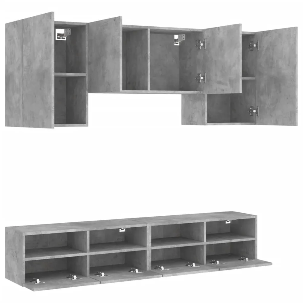 5 pcs móveis de parede para TV derivados de madeira cinza cimento