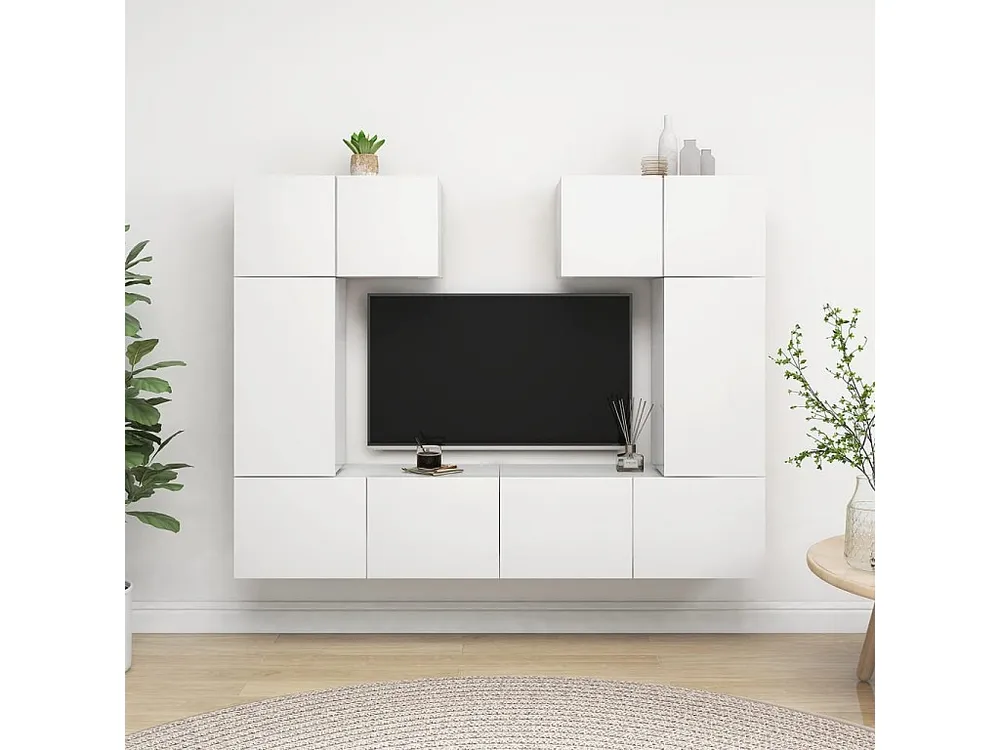6 peças conjunto de móveis de TV contraplacado branco