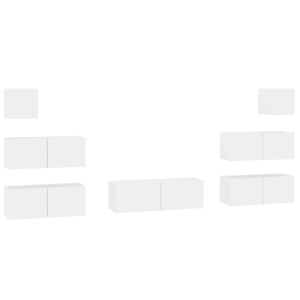 Sofá de Canto 7 pcs conjunto de móveis de TV derivados de madeira branco