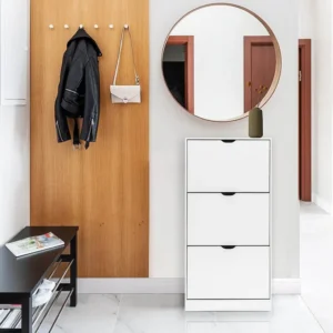 Sapateira MDF Branco 3 Portas Armário Poupanç de Espaço para 12 Pares