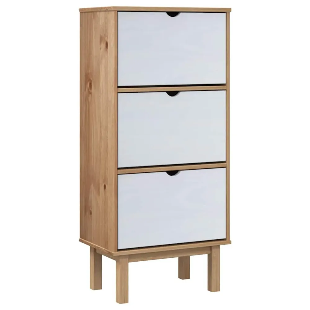 Sapateira OTTA com 3 gavetas pinho maciço castanho/branco
