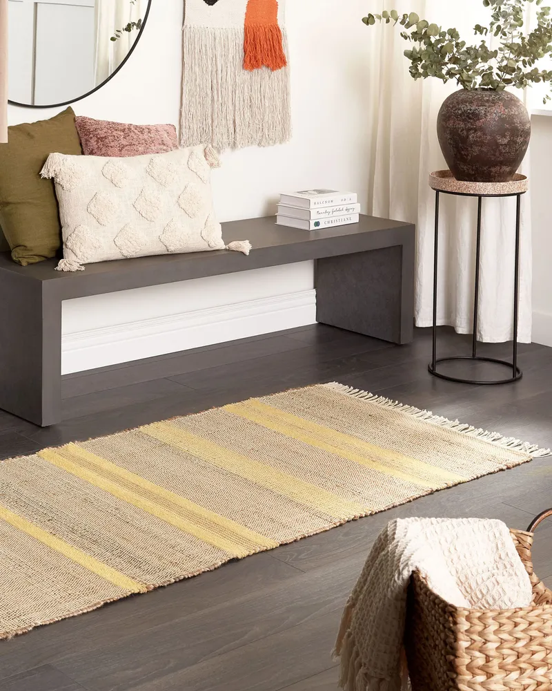 Tapete com Bordado Tapete de juta creme e amarelo 80 x 300 cm TALPUR