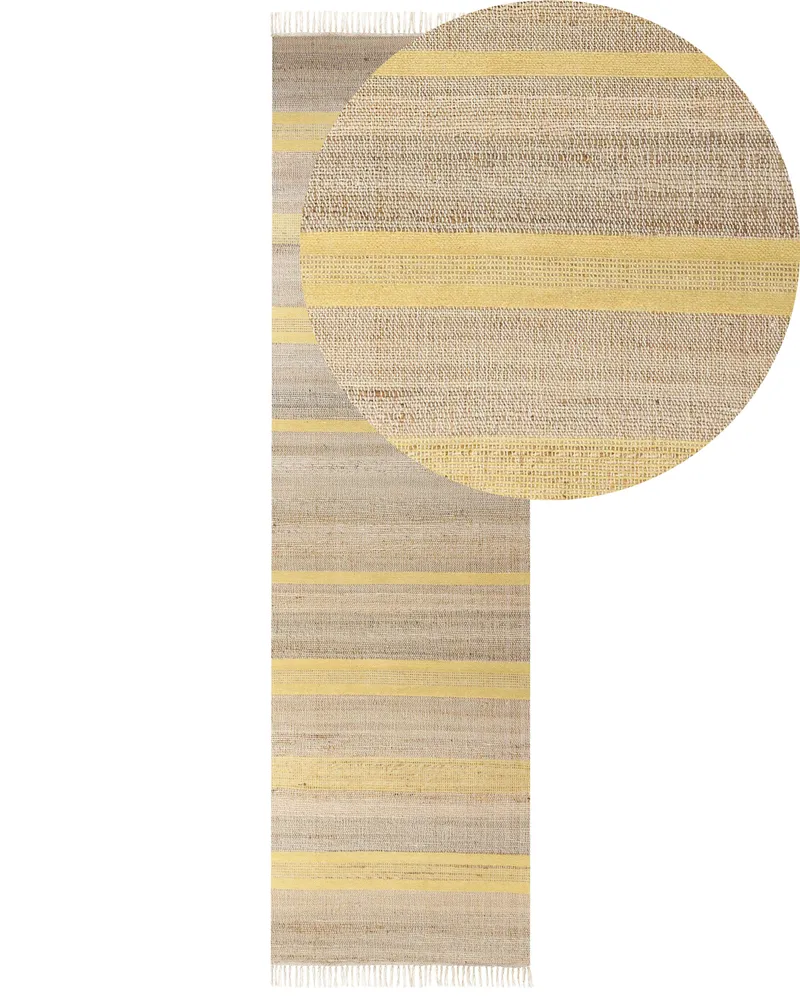 Tapete com Bordado Tapete de juta creme e amarelo 80 x 300 cm TALPUR