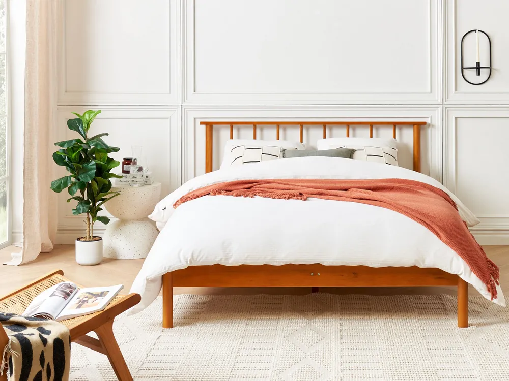 Cama de casal em madeira clara 140 x 200 cm BARRET II Diâmetro 10 mm