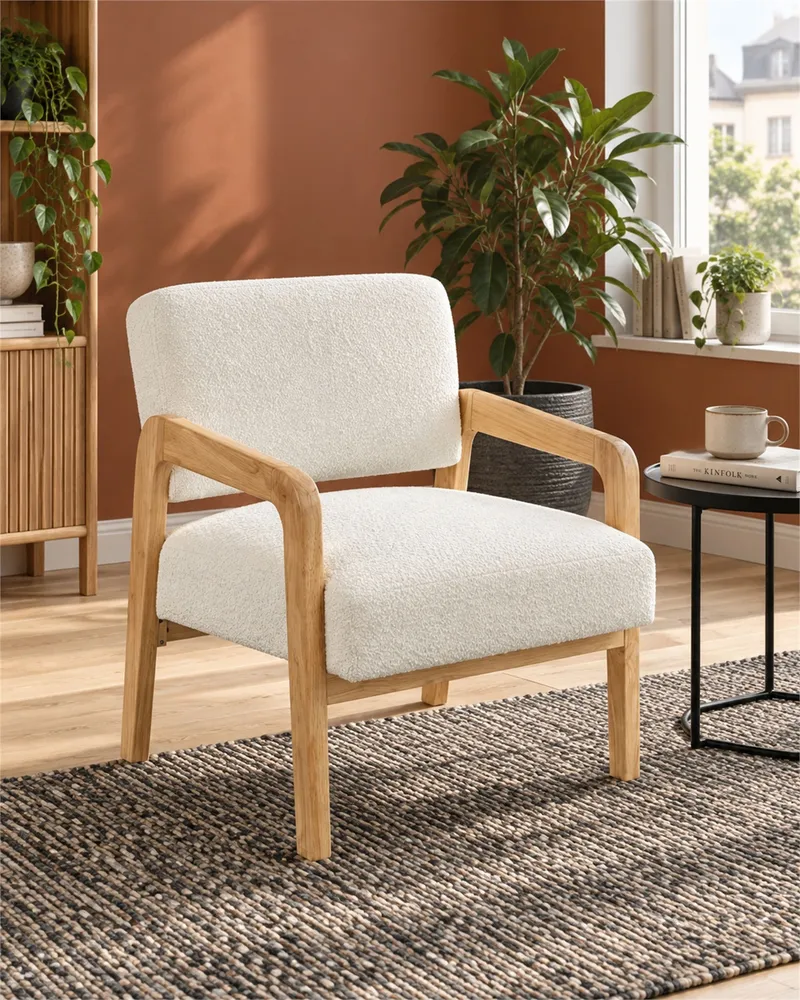 Poltrona HJO Bouclé Branco creme Material Resistente