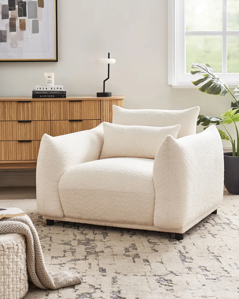 Poltrona JAMSA Bouclé Branco creme Kit com 20 Peças